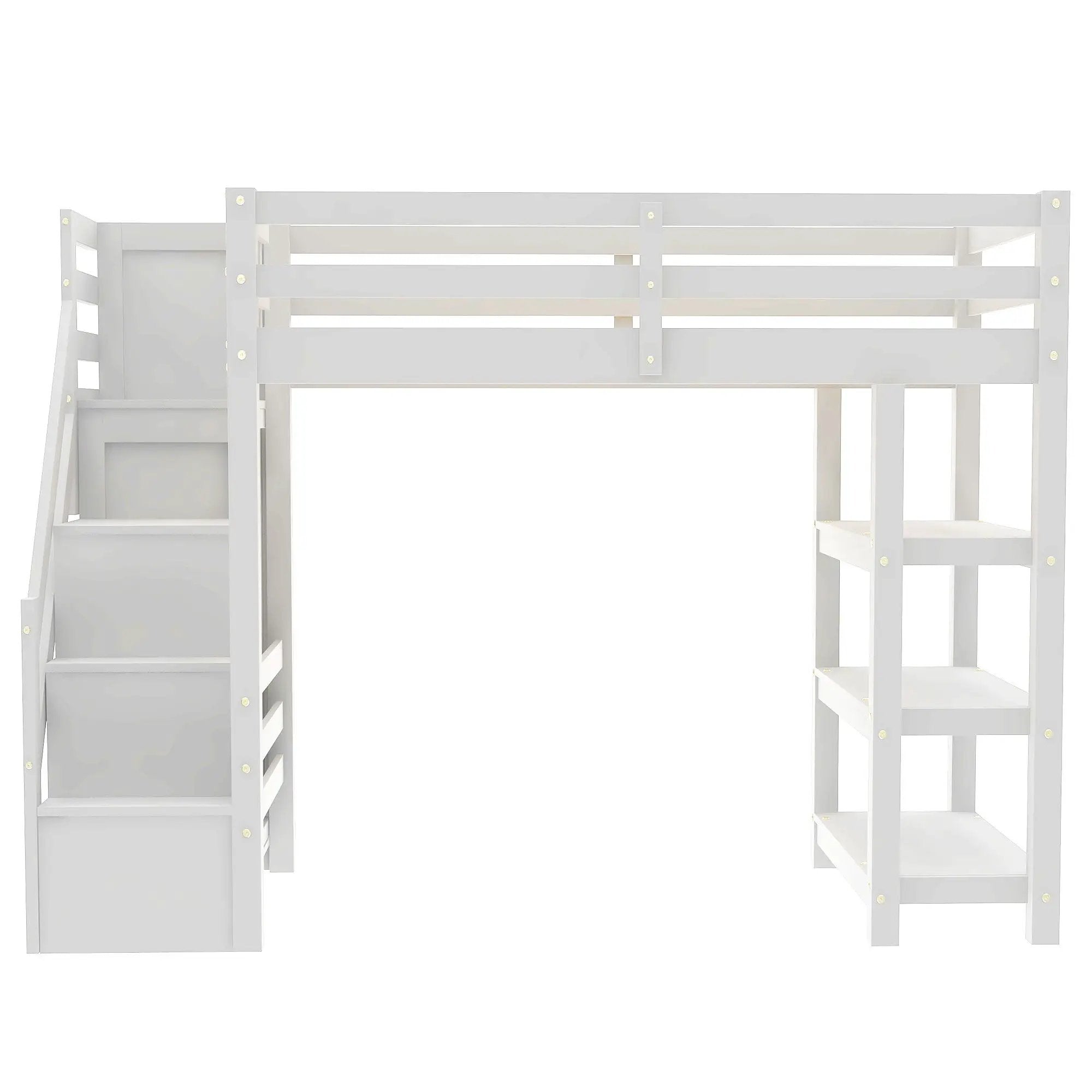 Loft Bed With 4 Layer Shelves, Storage Staircase, Small Wardrobe And LED Light by Unique Piece Furniture