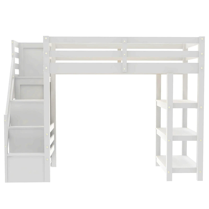 Loft Bed With 4 Layer Shelves, Storage Staircase, Small Wardrobe And LED Light by Unique Piece Furniture