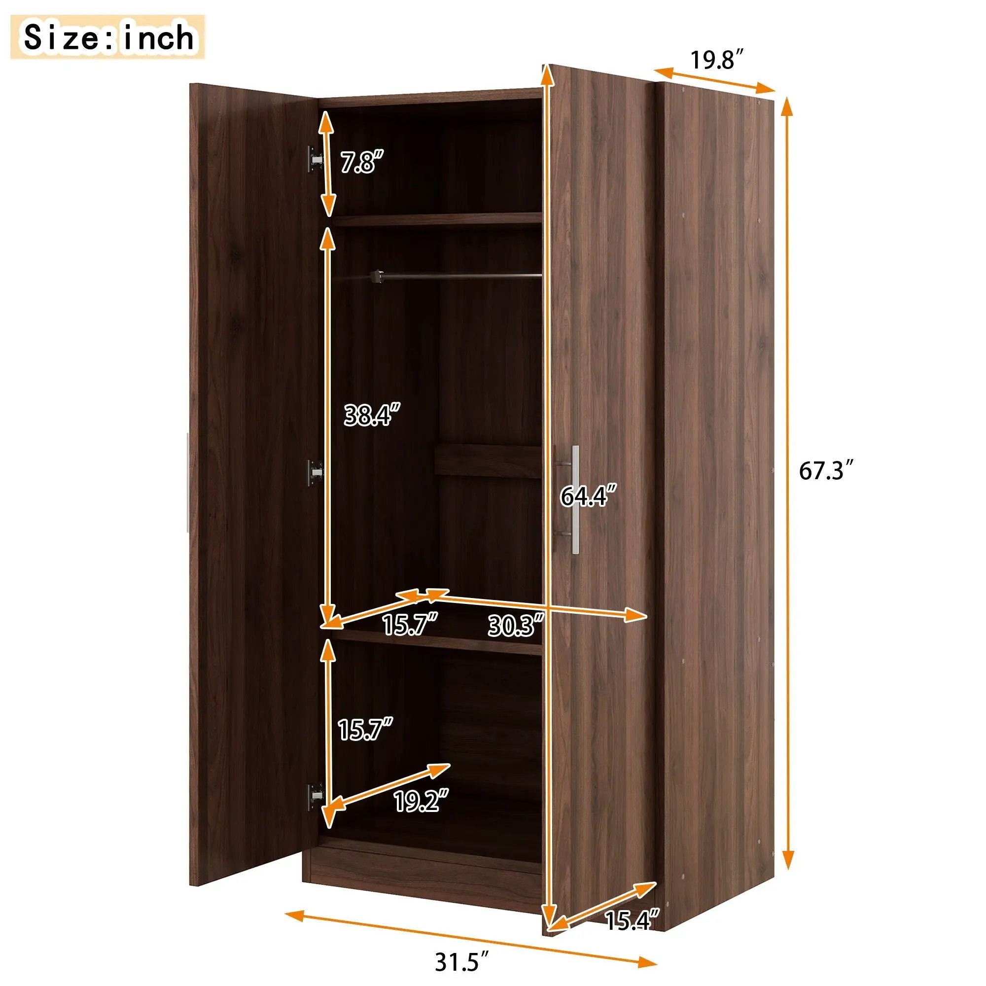 2 Door Wooden Wardrobe Armoire With 3 Storage Shelves - Brown by Unique Piece Furniture