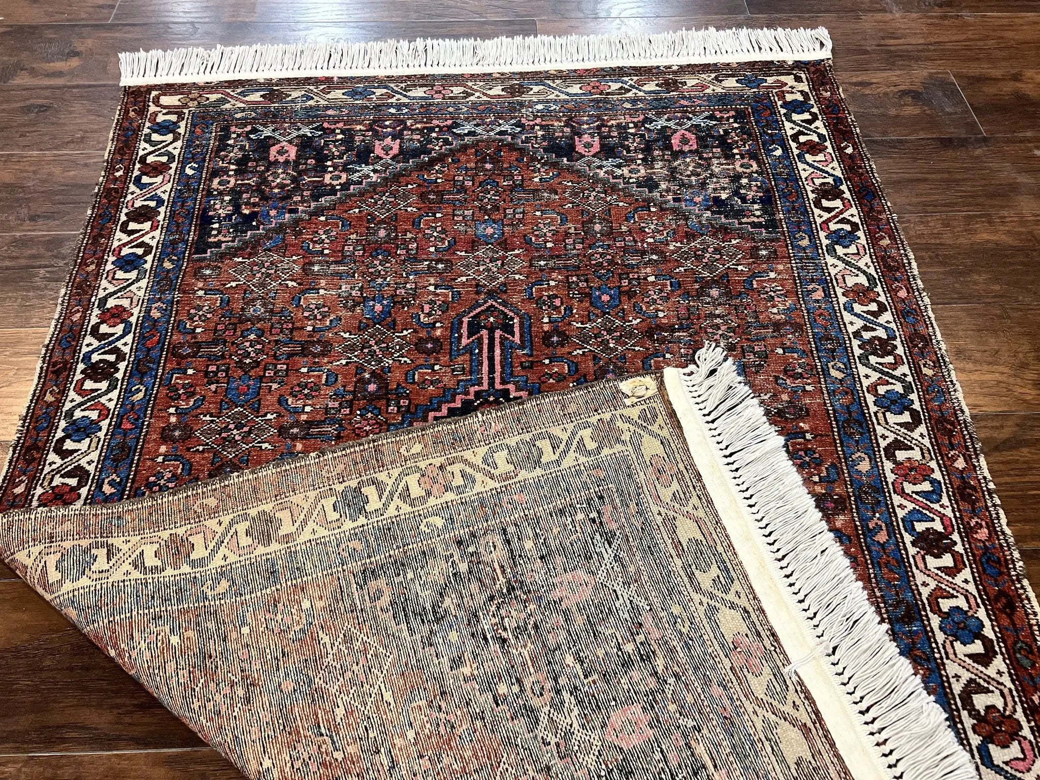 Red Persian Hamadan Rug 4x6, Wool Handmade Antique Carpet, Geometric Medallion Rug, Oriental Rug 4 x 6, Persian Tribal Rug, Hand Knotted Rug by Jewel Rugs