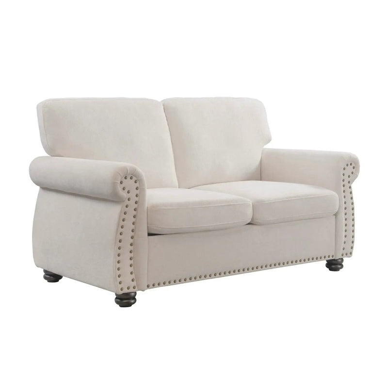 Soft Loveseat, Upholstered 2 Seater Couch, Loose Back Cushions And Turned Legs by HouseOfZazla