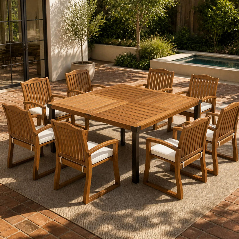 9-Piece Acacia Wood Outdoor Patio Dining Set by HouseOfZazla