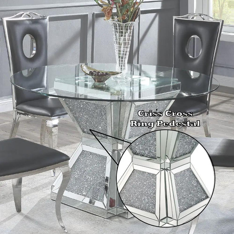 Noralie - 31" Dining Table - Clear Glass, Mirrored & Faux Diamonds by Unique Piece Furniture