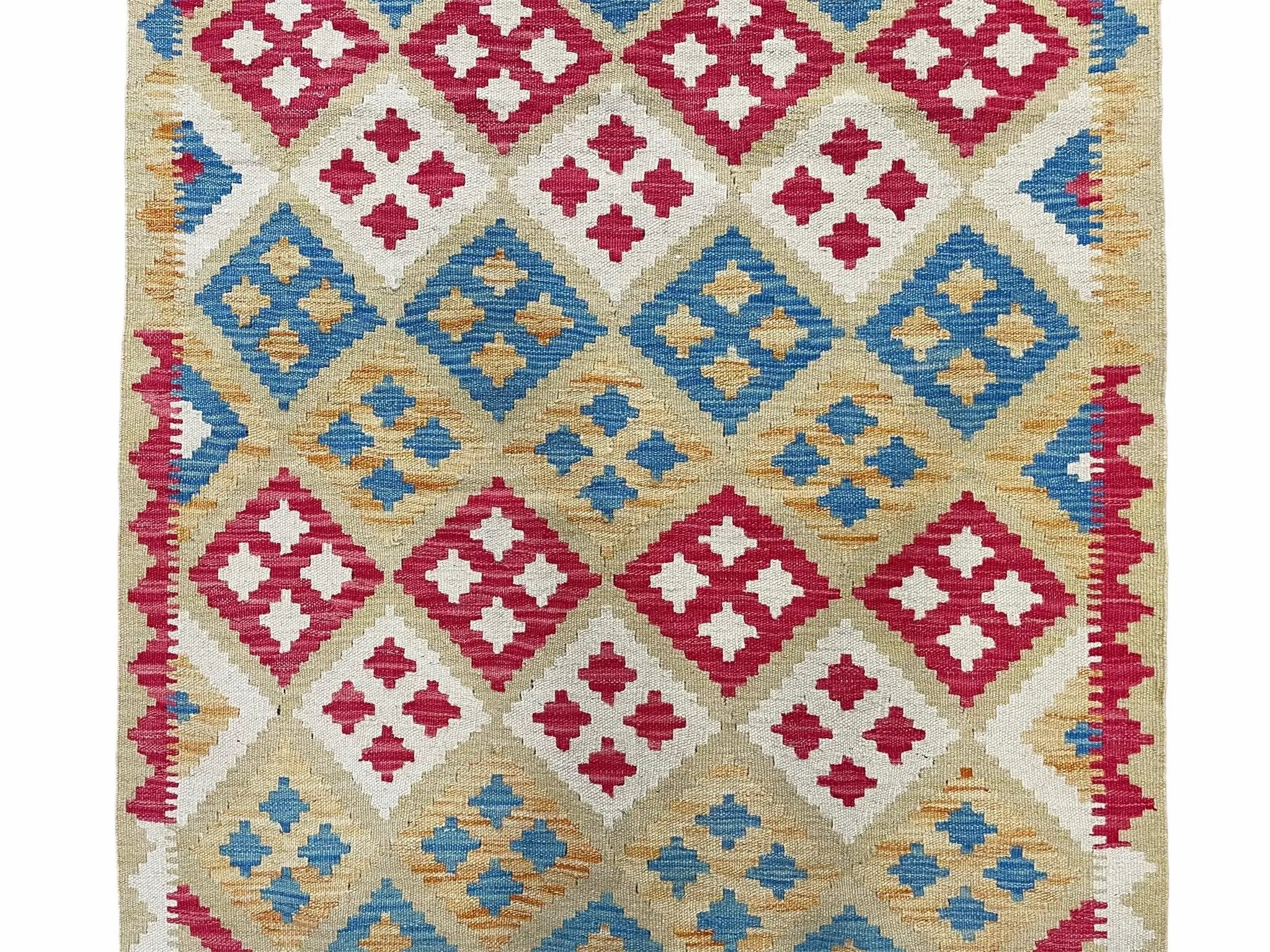 3x5 Kilim Rug Multicolor Tribal Kilim Rug 3 x 5 Tan Light Blue Red Beige New Turkish Anatolian Wool Kilim Flatweave Rug by Jewel Rugs