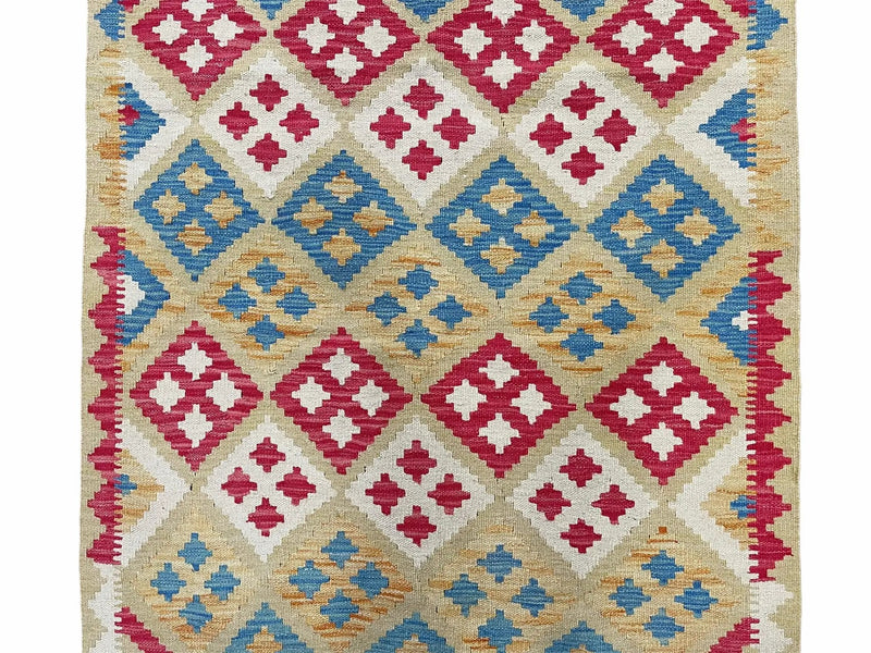 3x5 Kilim Rug Multicolor Tribal Kilim Rug 3 x 5 Tan Light Blue Red Beige New Turkish Anatolian Wool Kilim Flatweave Rug by Jewel Rugs