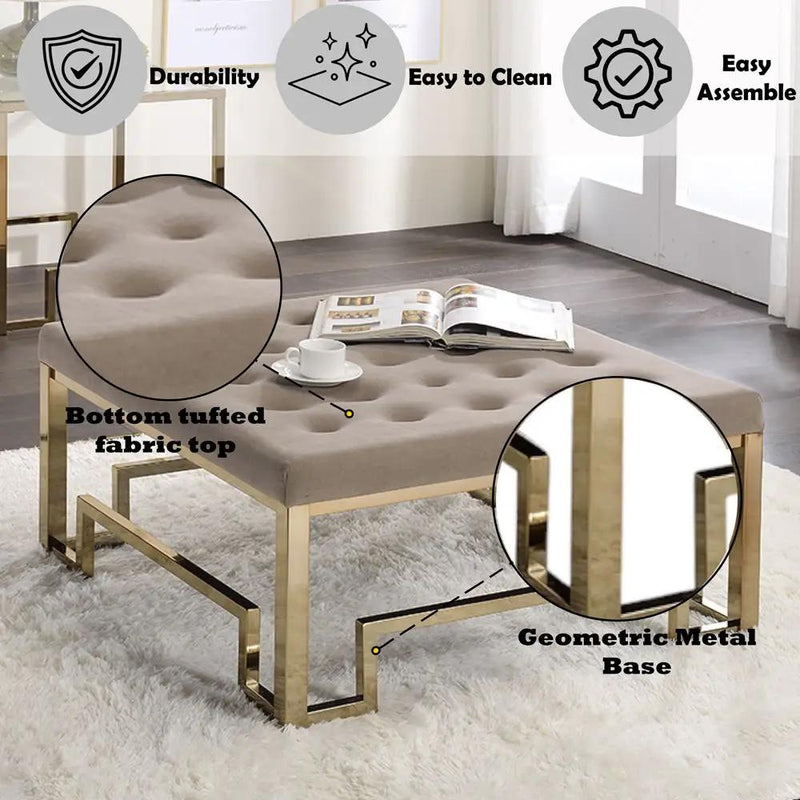 Damien - Cocktail Ottoman - Beige Fabric & Champagne by Unique Piece Furniture