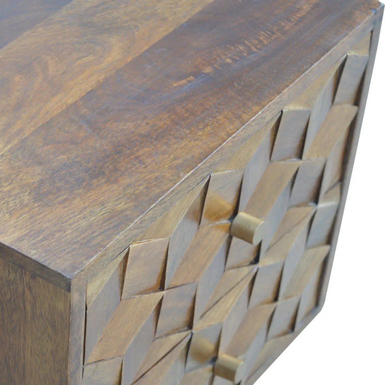 Cube Carved Bedside Table Nightstand - Chestnut by HouseOfZazla