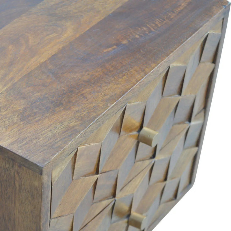 Cube Carved Bedside Table Nightstand - Chestnut by HouseOfZazla