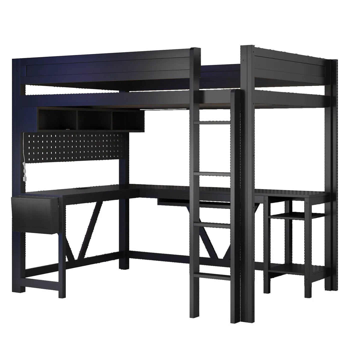 Gaming Loft Bed With Desk, Storage Shelves, LED And Charging Station by HouseOfZazla