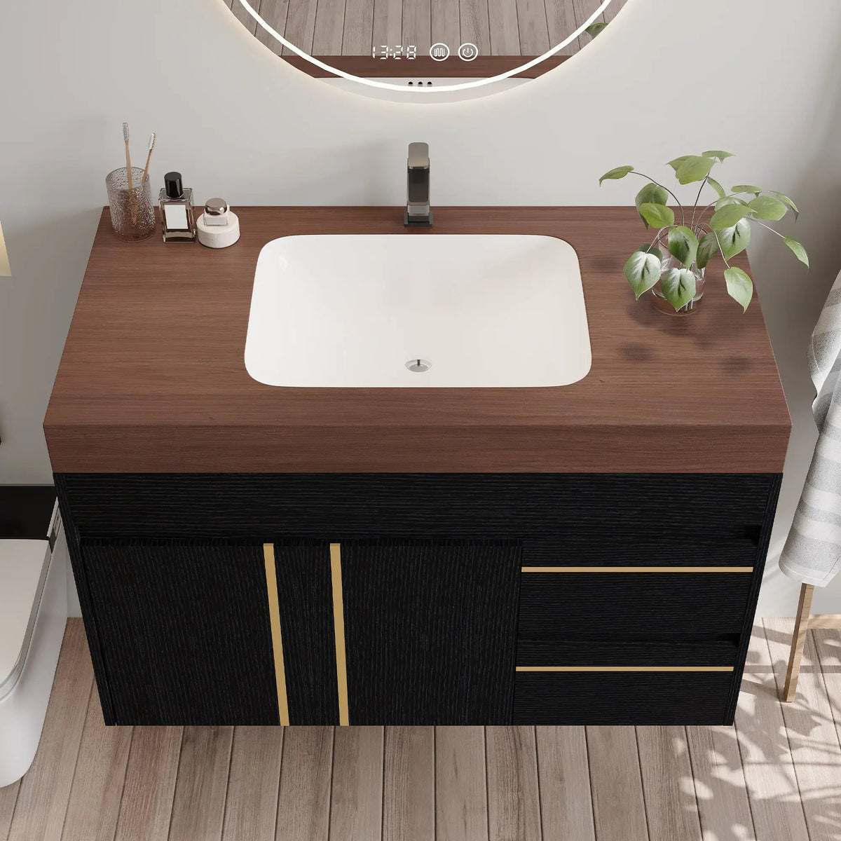 36" Floating Bathroom Vanity with Ceramic Sink and Faux Marble Top, photo 4 of 10