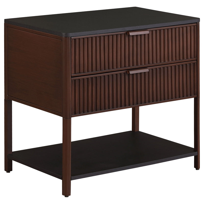 Tova - 2 Drawer Side Table With Shelf - Dark Brown by HouseOfZazla