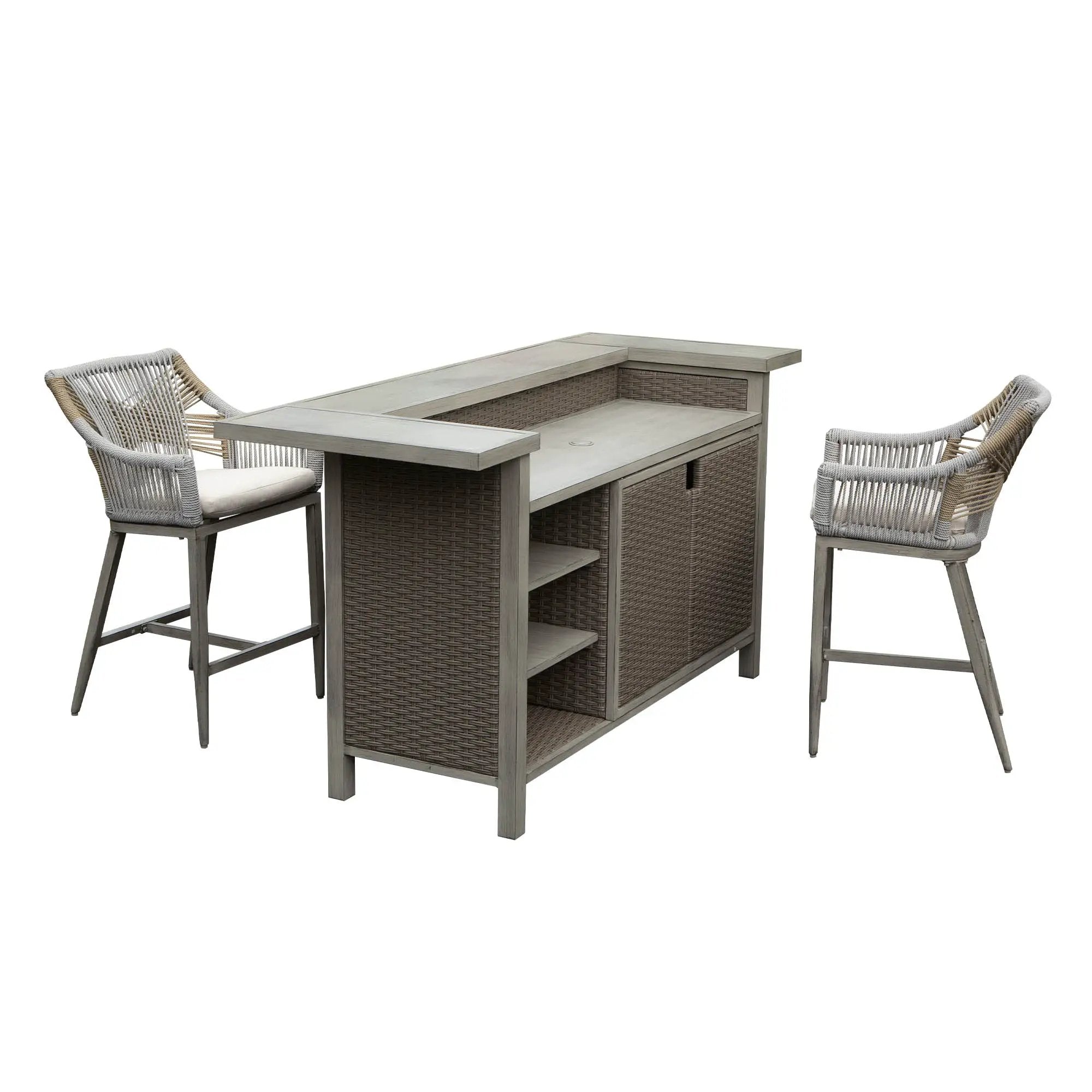Outdoor Home Bar Unit Set of 3, All-Weather Wicker & Aluminum Frame by HouseOfZazla