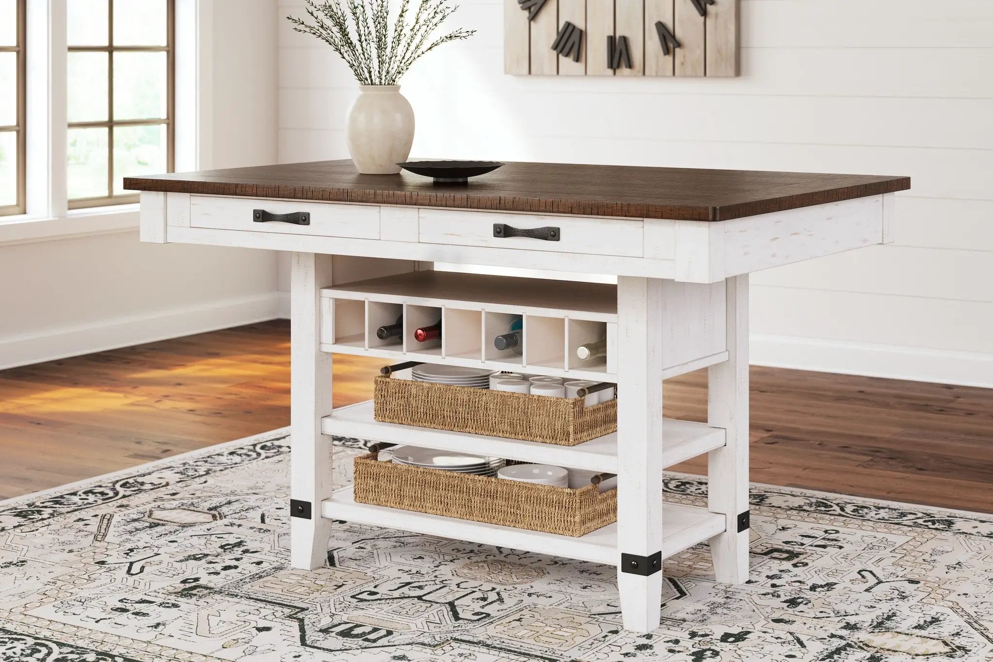 Valebeck - Rect Dining Room Counter Table With Wine Rack by Unique Piece Furniture