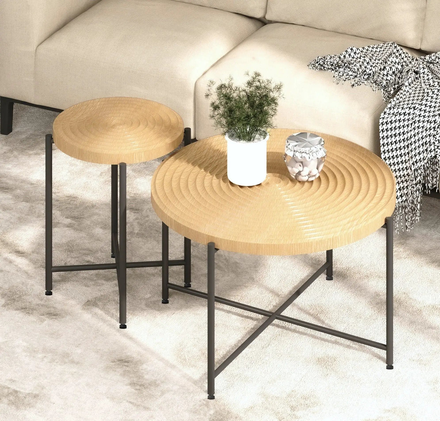 Coffee And End Table Set Waterproof Cover, Distressed Cylindrical Design, Legs Classic Rustic Charm (Set of 2) by Unique Piece Furniture