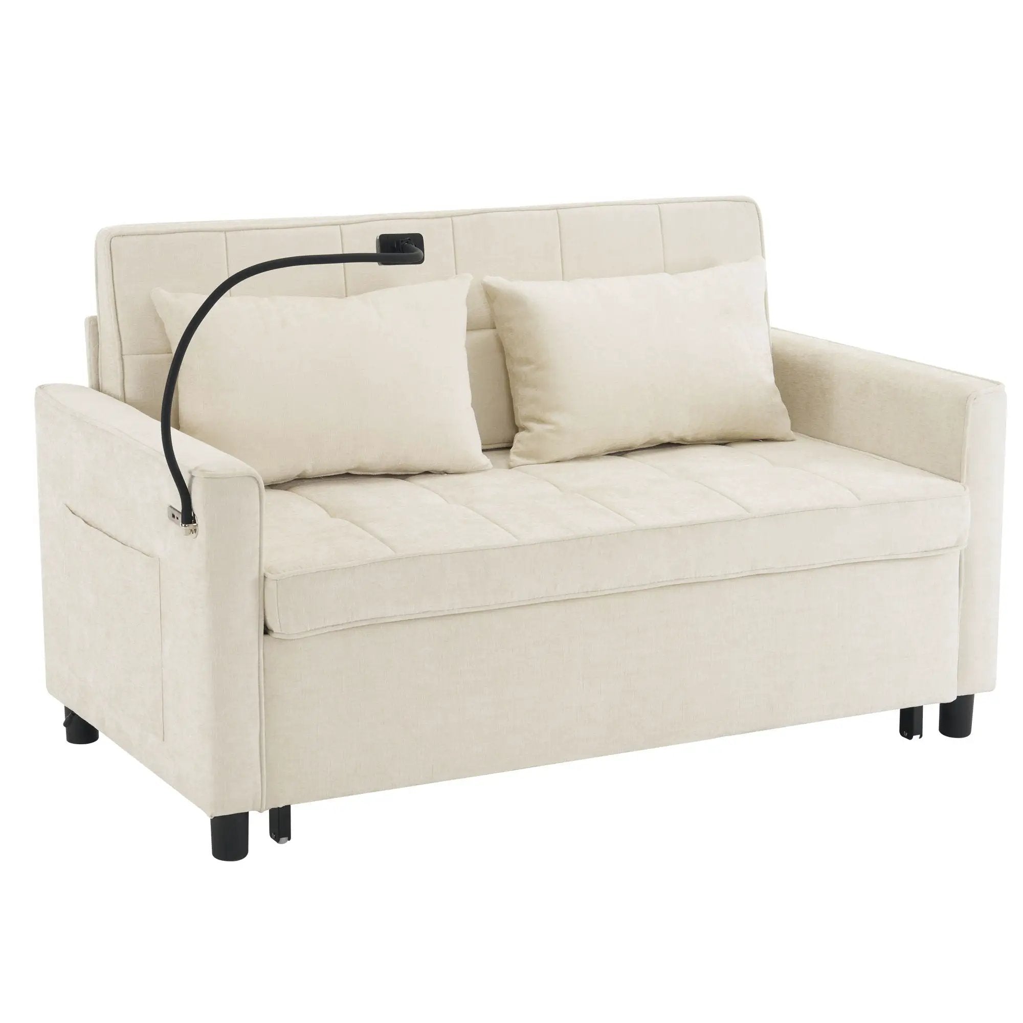 Pull-Out Sleeper Sofa With Reversible Backrest Cushion, Side Pockets, 2 USB Ports And A Phone Holder For Living Room by HouseOfZazla