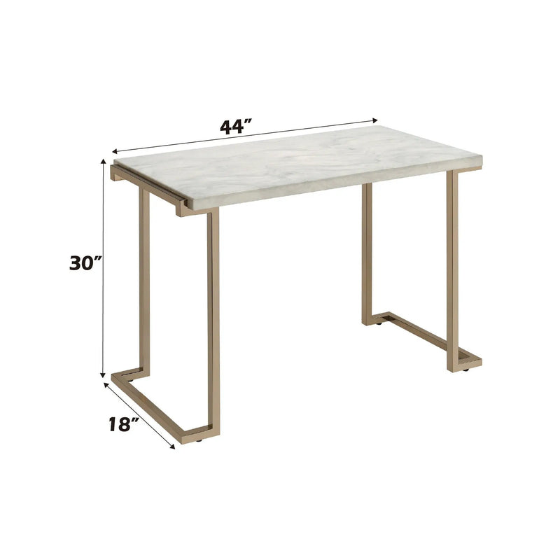 Boice II - Faux Marble Top Sofa Table - White / Champagne by HouseOfZazla