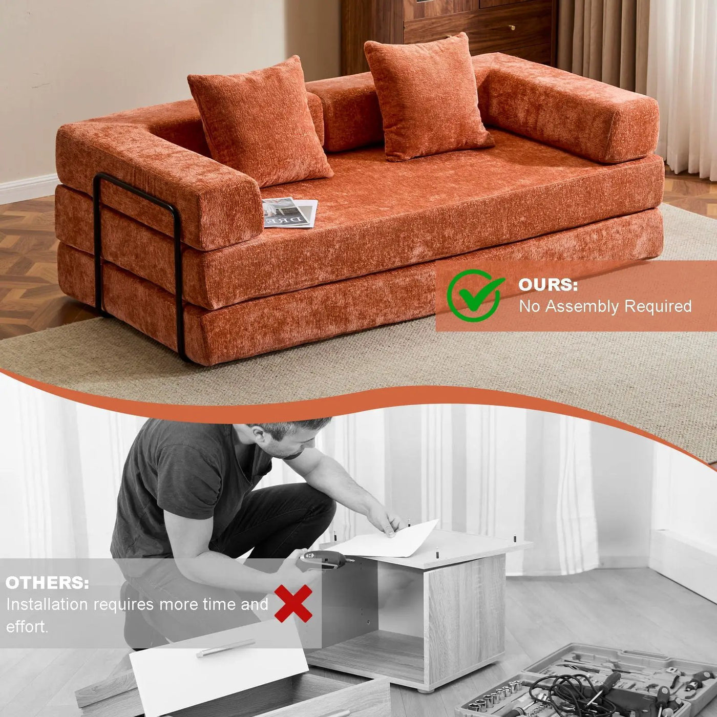 Convertible Floor Sofa Bed With Pillow Back Support Armrest by Unique Piece Furniture