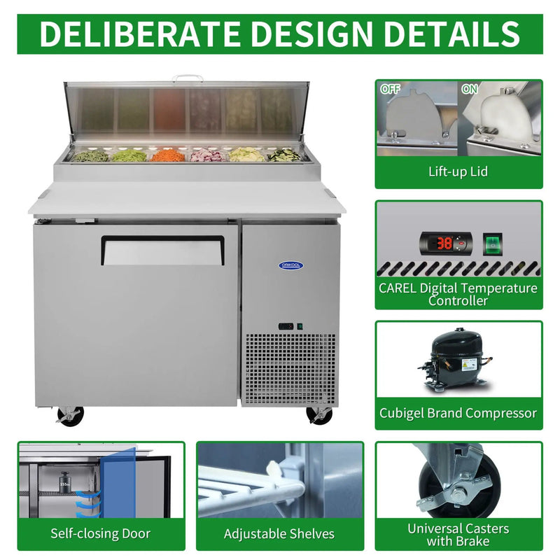 44-Inch Commercial Pizza Prep Table With Built-In 11 Cu.Ft Refrigerator (SAK09621) by SAKSBY WHOLESALE