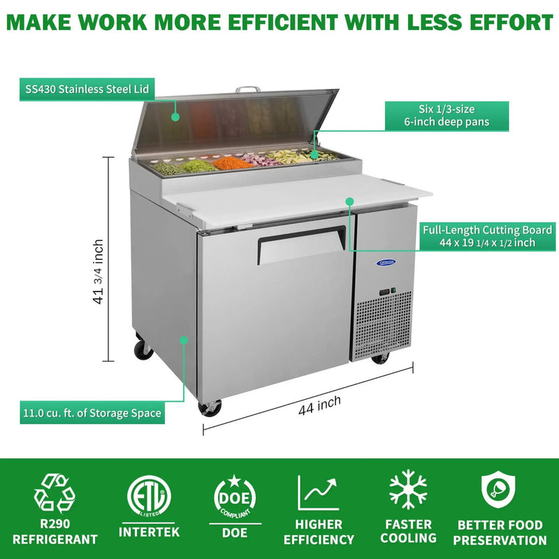 44-Inch Commercial Pizza Prep Table With Built-In 11 Cu.Ft Refrigerator (SAK09621) by SAKSBY WHOLESALE