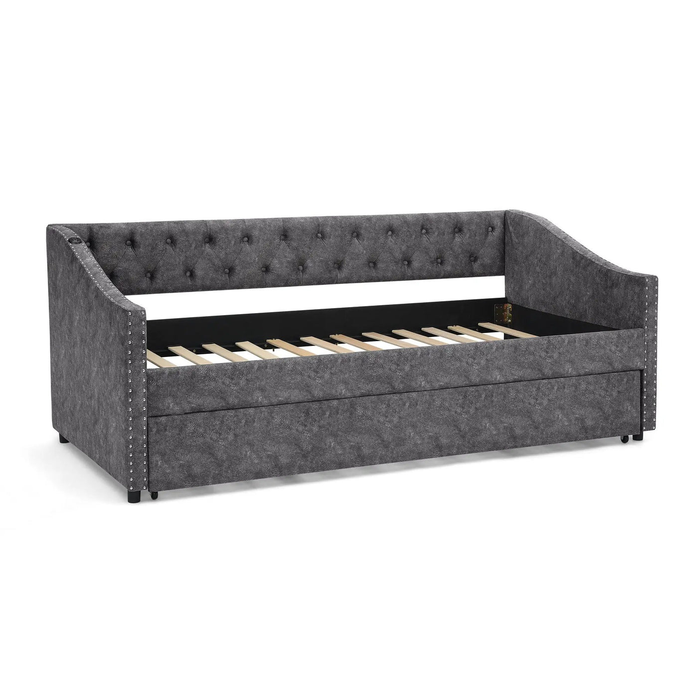 Upholstered Daybed With USB Charging & Pull Out Bed by HouseOfZazla