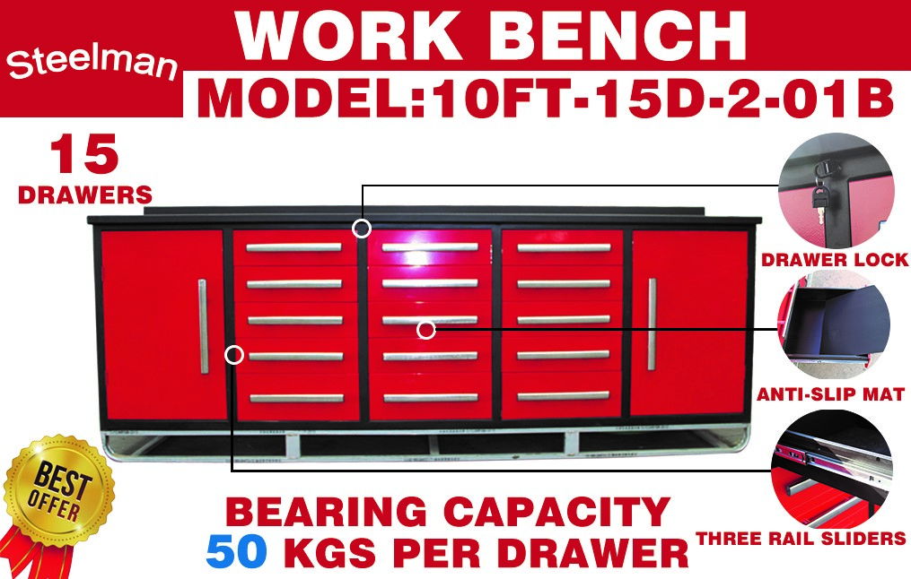 Storage Cabinet With Work Bench (15 Drawers And 2 Cabinets) by HouseOfZazla