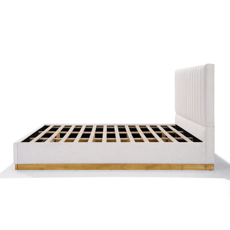 King Size Bed Frame With Linen Upholstery and Solid Wood Base by HouseOfZazla
