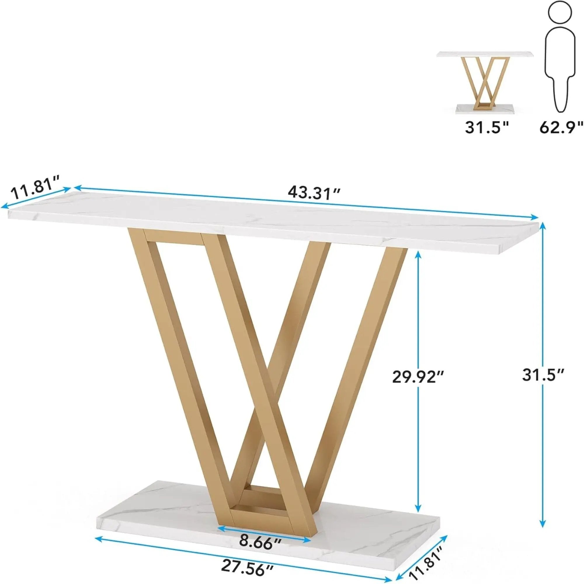 Console Table With Top With V Leg Frame For Hallway, Living Room - White / Gold by HouseOfZazla