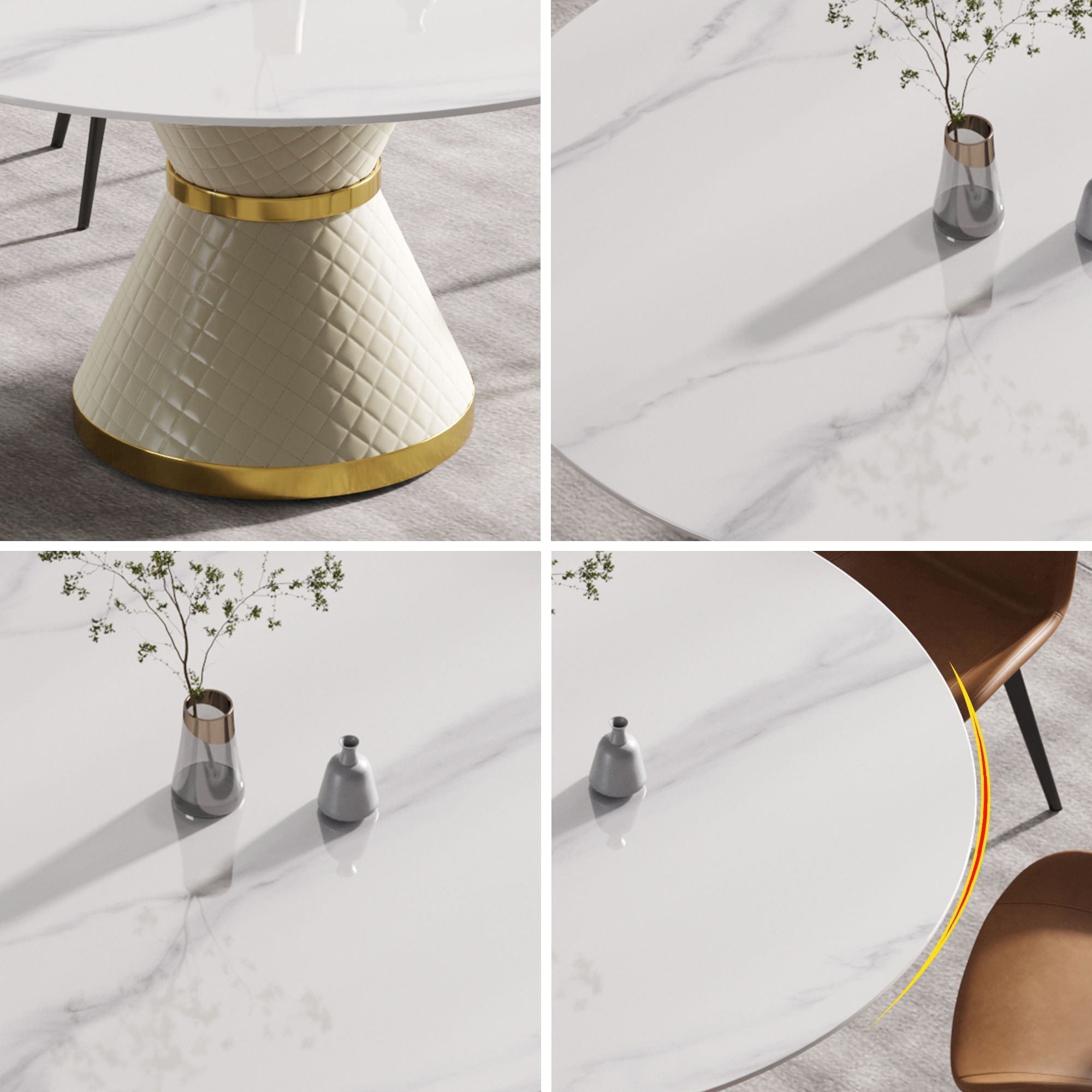 Modern Artificial Stone Round Carbon Steel Base Dining Table, Can Accommodate 6 People by HouseOfZazla