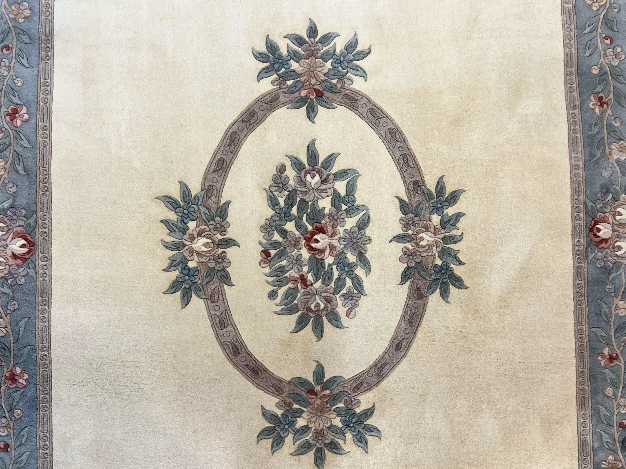 Chinese Carving Rug 8x10, Chinese Wool Carpet 8 x 10, Cream, 120 Line Rug, Vintage Handmade Art Deco Asian Oriental Rug, Aubusson Rug by Jewel Rugs
