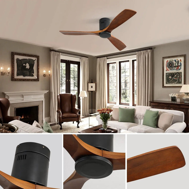 Ceiling Fan With 3 Solid Blades, Remote Controlled Reversible DC Motor - Black by HouseOfZazla