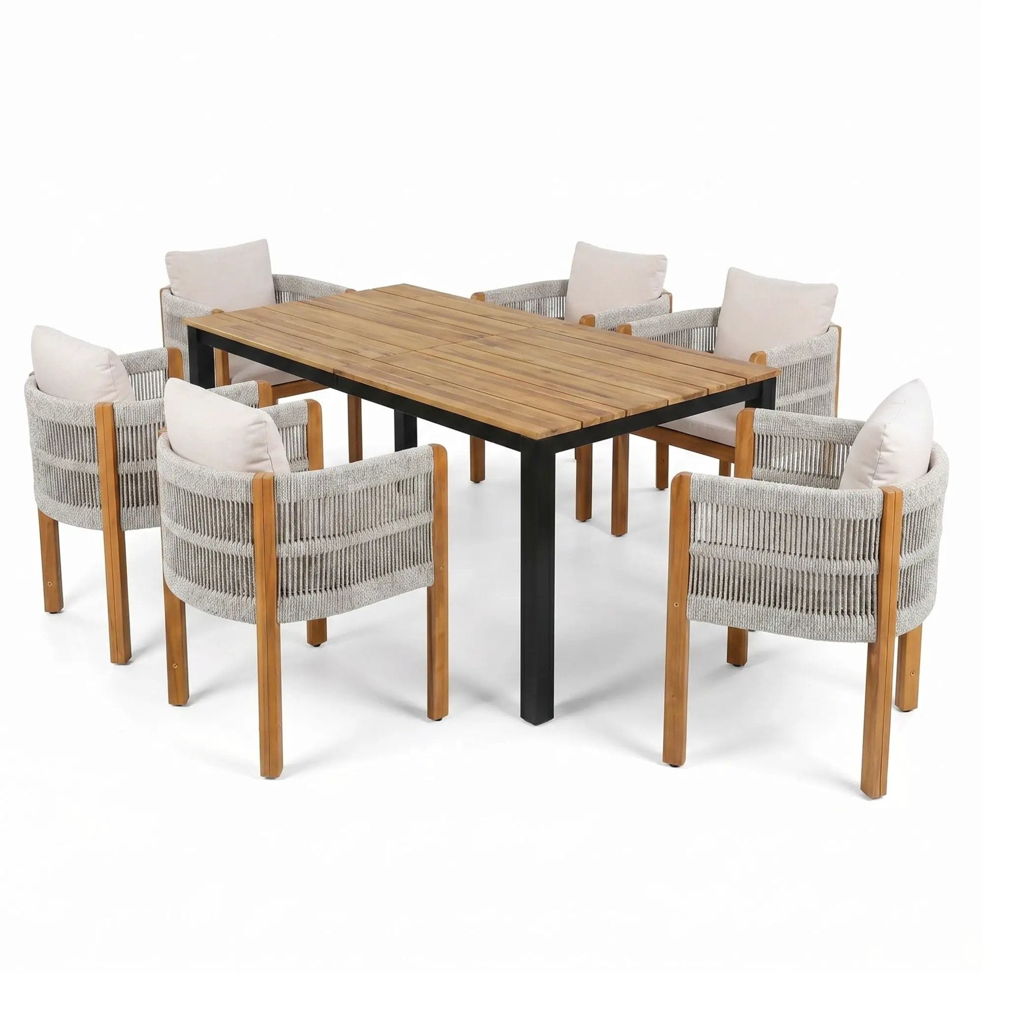 7 Piece Outdoor Dining Set With Table And 6 Chairs - Beige / Teak / White by HouseOfZazla
