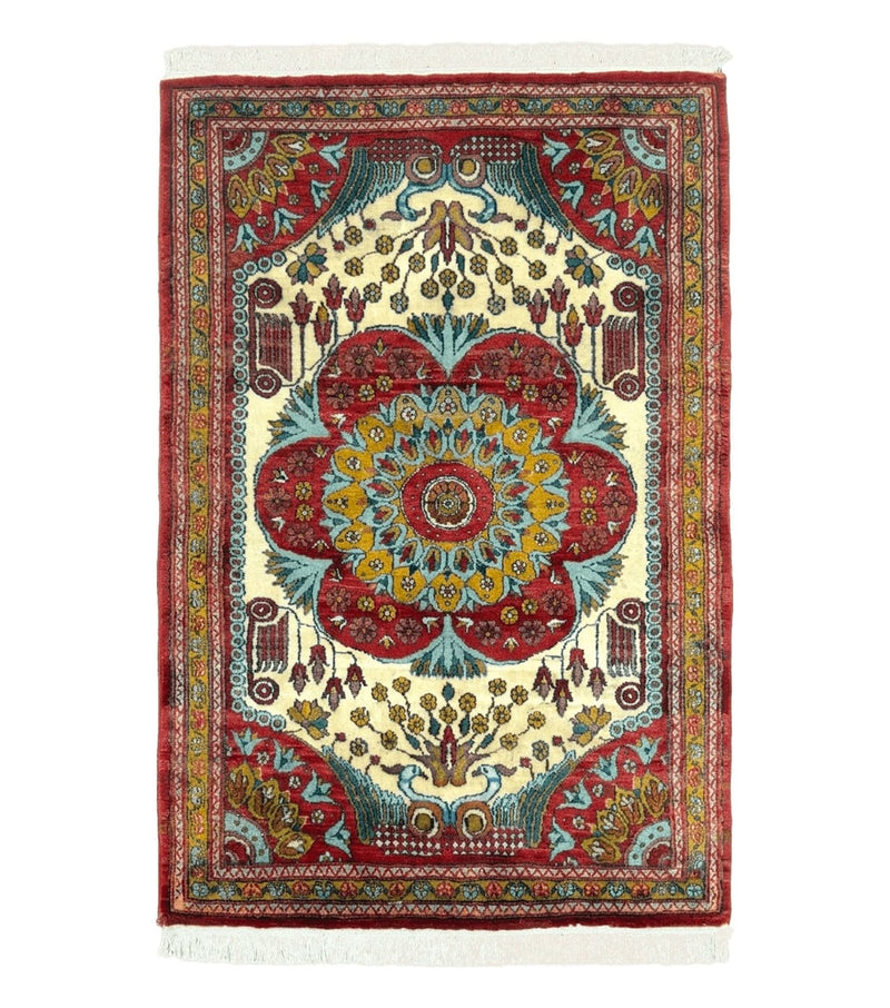 Persian Bijar Rug 2.6 x 4, Antique Carpet, Brick Red and Ivory by Jewel Rugs