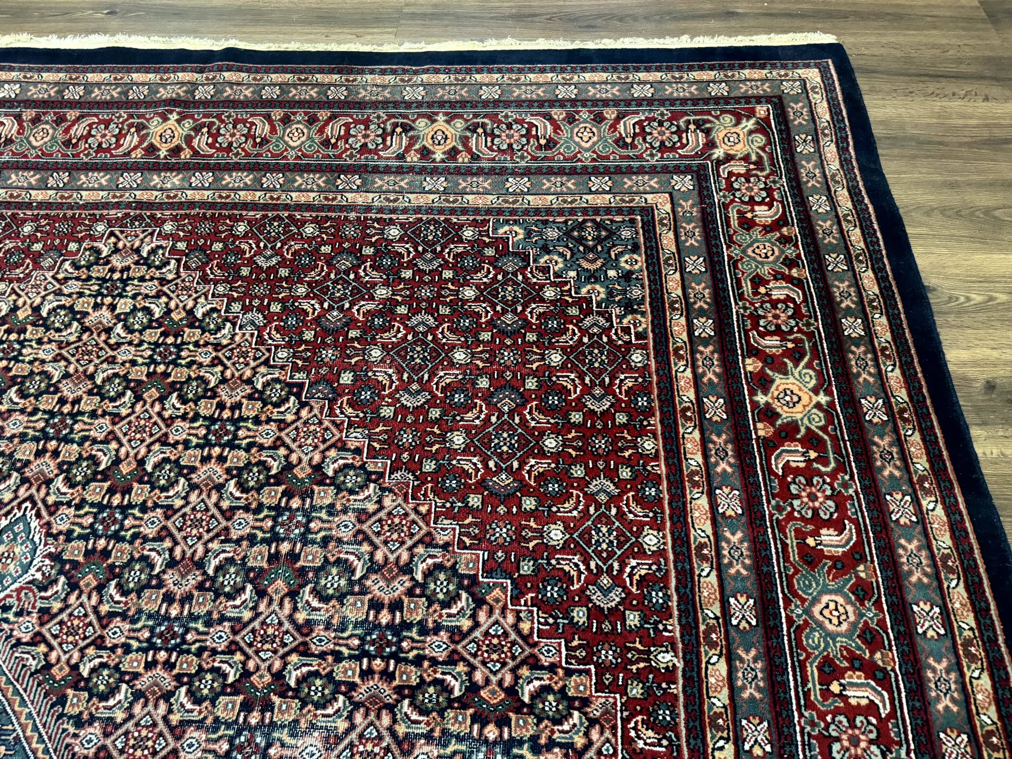 Indo Persian Bidjar Rug 9x12 Wool Handmade Carpet Dark Blue by Jewel Rugs