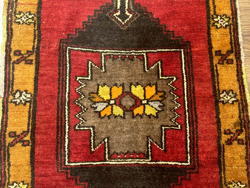 Turkish Yastik Rug 2x3, Geometric Medallion, Small Turkish Wool Rug, Red by Jewel Rugs