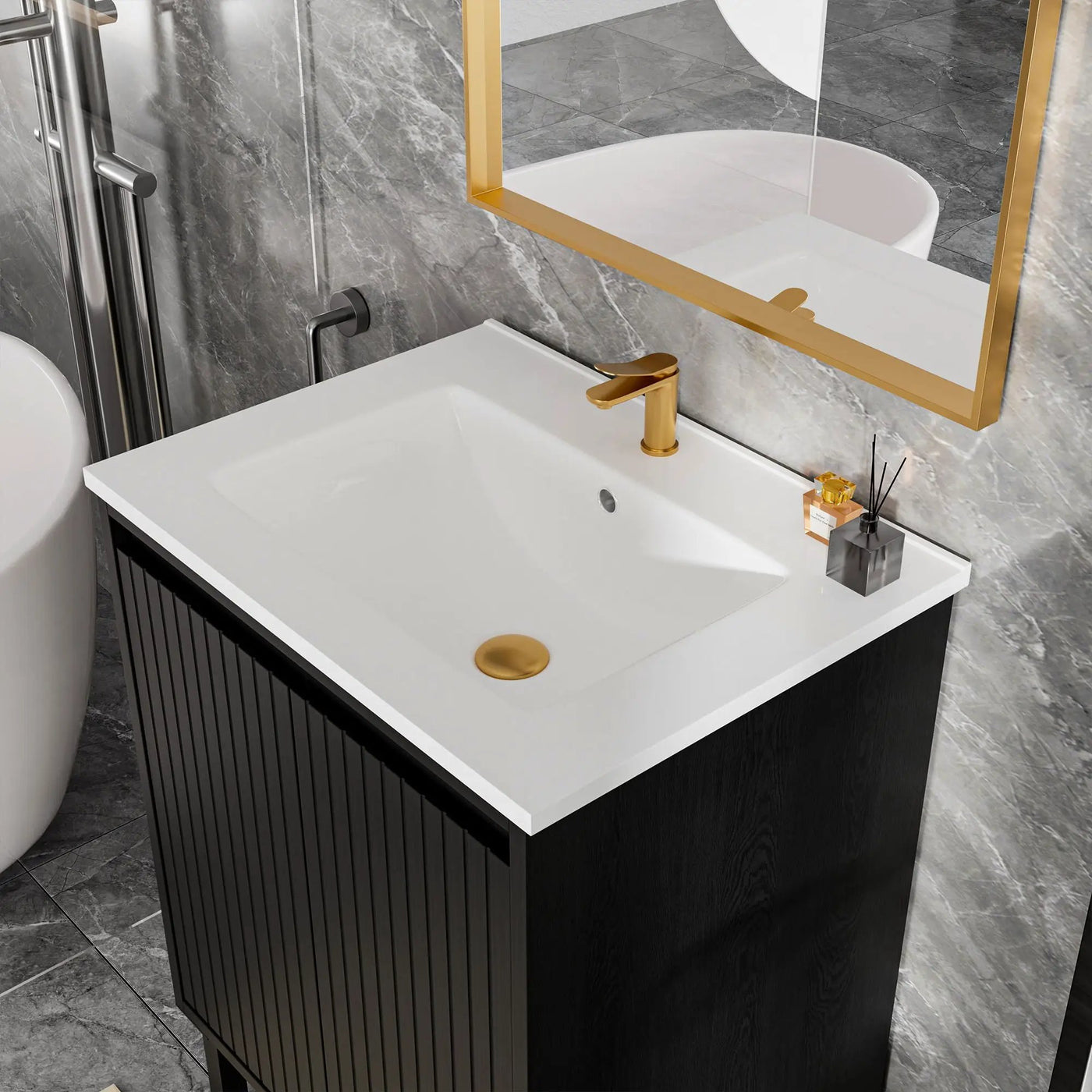Bathroom Vanity With Ceramic Sink, Floor-Standing Design, Soft-Closing Drawers by Unique Piece Furniture