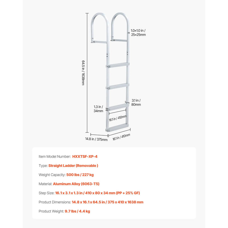 Removable Dock Ladder, 4 Steps, Aluminum Alloy Pontoon Boat Swim Ladder by HouseOfZazla