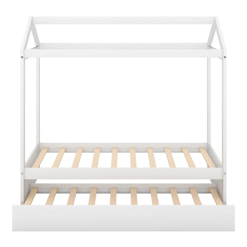 House Bed With Trundle In, Twin Size - White