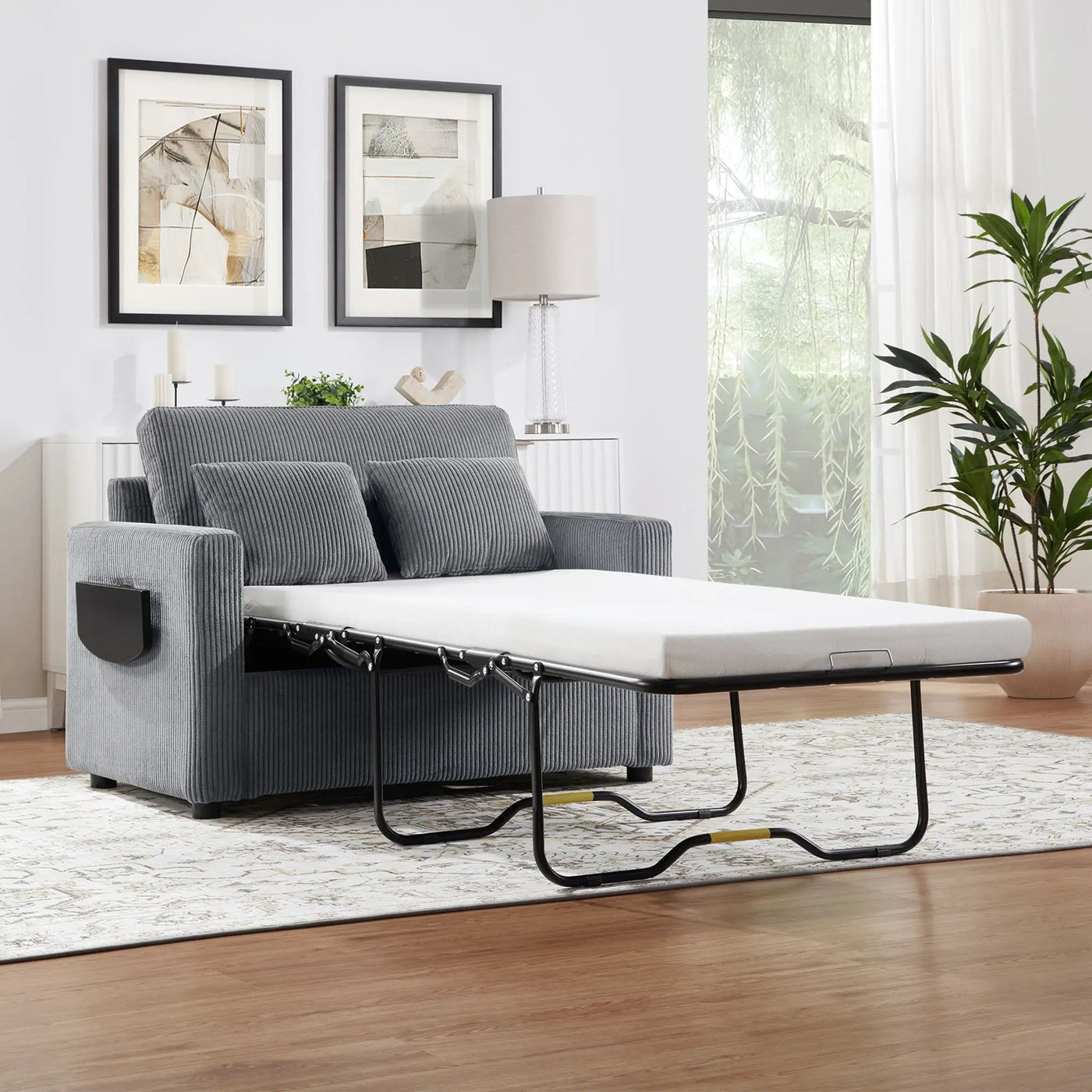 Sleeper Sofa With Foldable Mattress, USB Ports, Side Table & Storage Pocket by Unique Piece Furniture