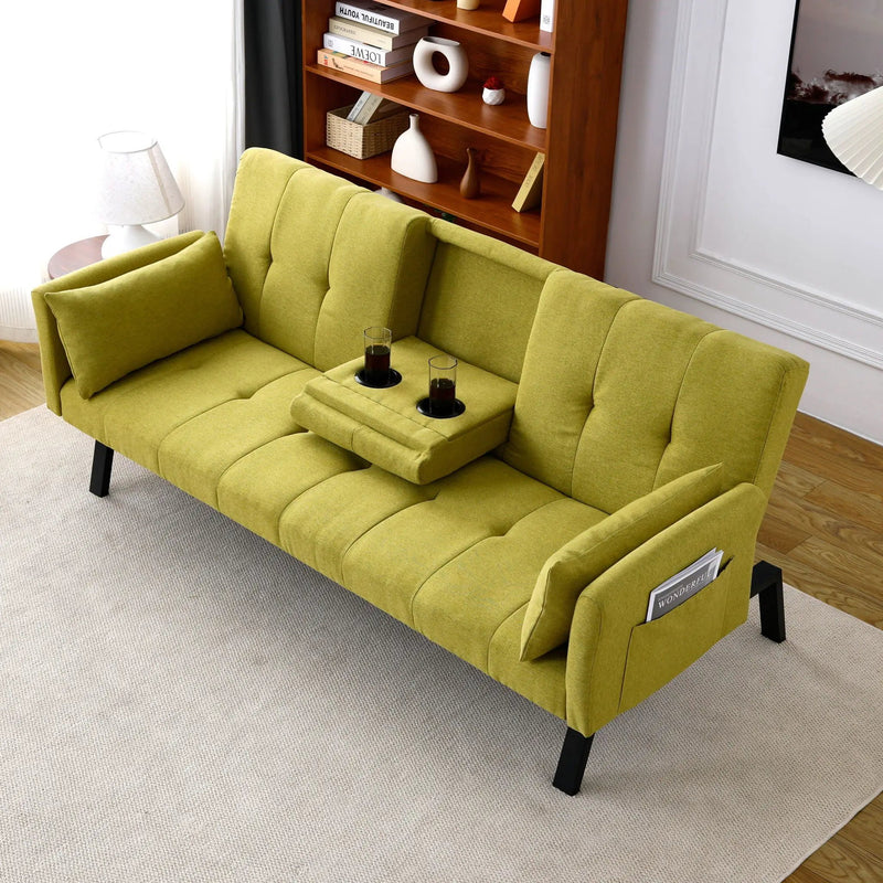 Sofa Bed With Foldable Design And Cup Holder - Green by Unique Piece Furniture