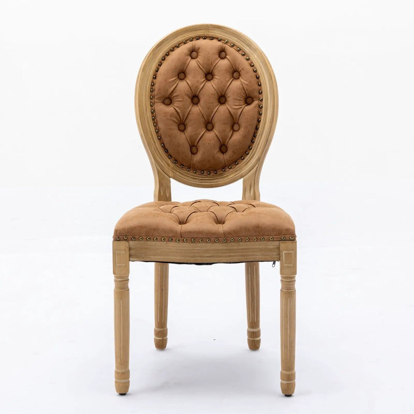 French Style Solid Wood Frame Antique Painting, Hand-Pulled Buckle Decoration Artificial Dining Chair With Nailhead Trim, Wood Legs by Unique Piece Furniture