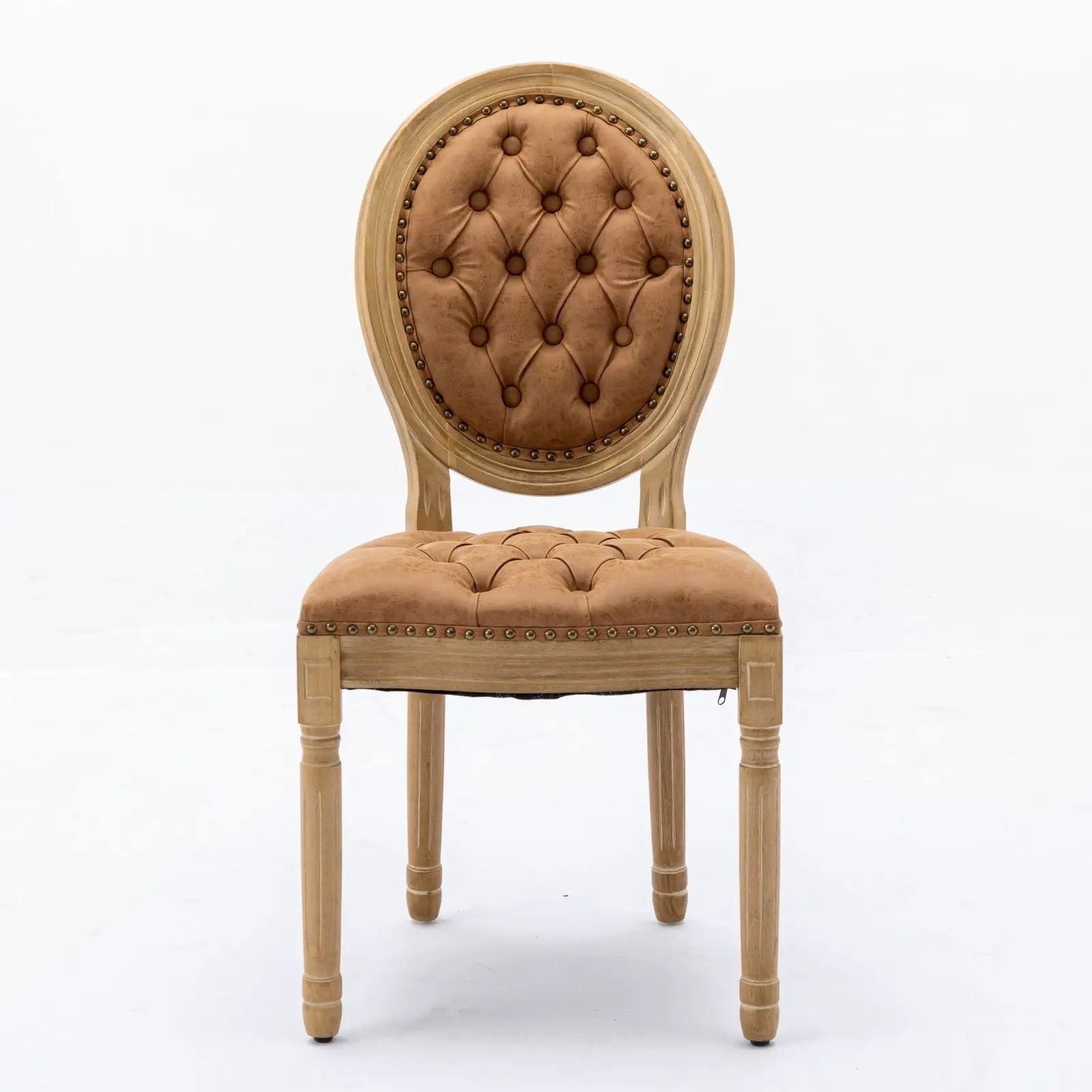 French Style Solid Wood Frame Antique Painting, Hand-Pulled Buckle Decoration Artificial Dining Chair With Nailhead Trim, Wood Legs by HouseOfZazla