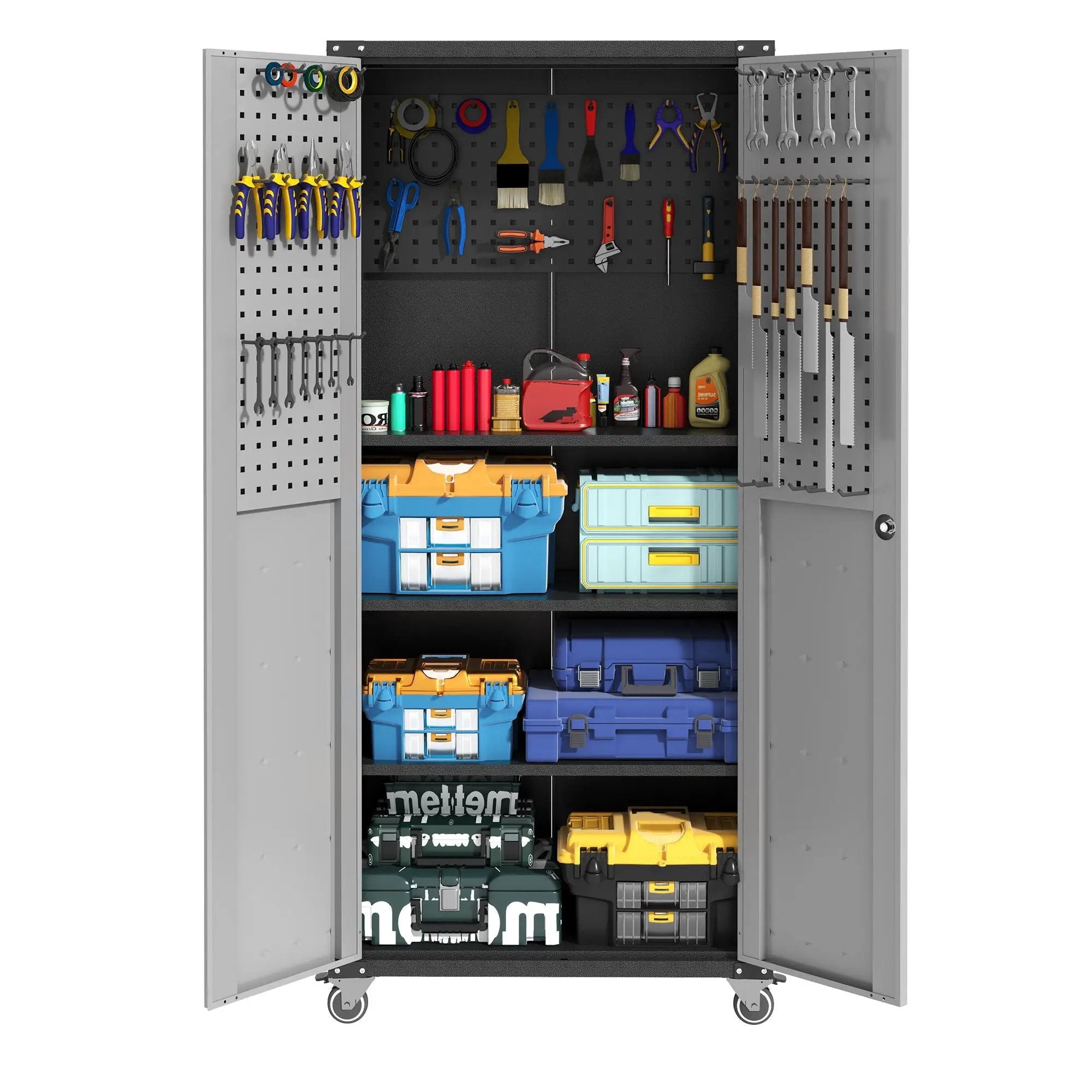 Metal Garage Storage Cabinet With Wheels Heavy Duty Tool Storage Cabinet - Brushed Nickel by HouseOfZazla