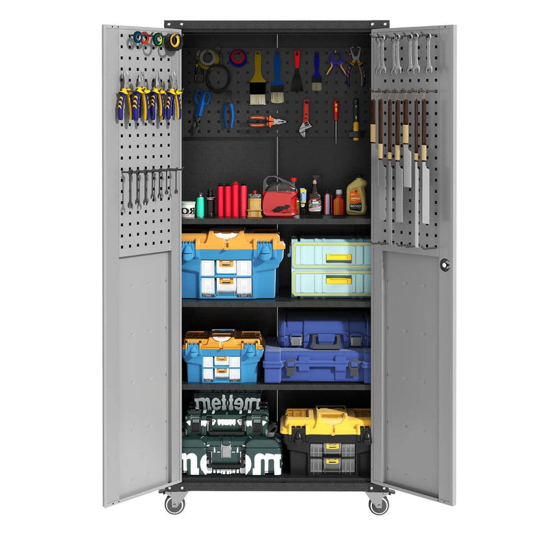 Metal Garage Storage Cabinet With Wheels Heavy Duty Tool Storage Cabinet - Brushed Nickel by HouseOfZazla