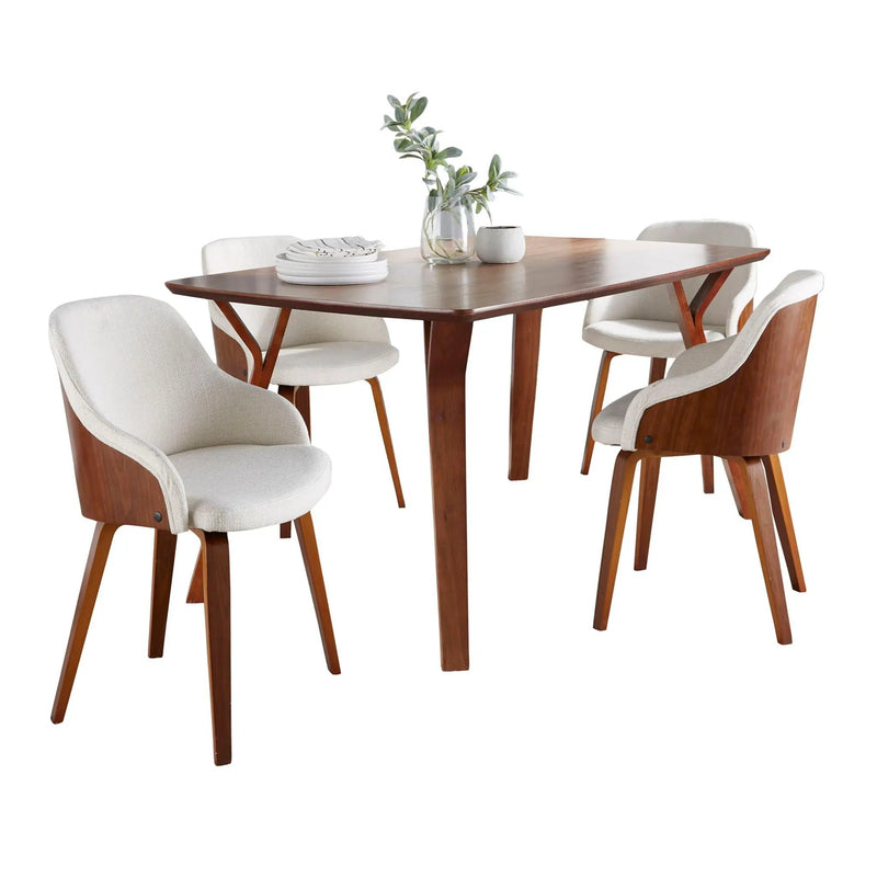 Folia Bacci - 5 Piece Mid-Century Modern Dining Set - Walnut / Cream by HouseOfZazla