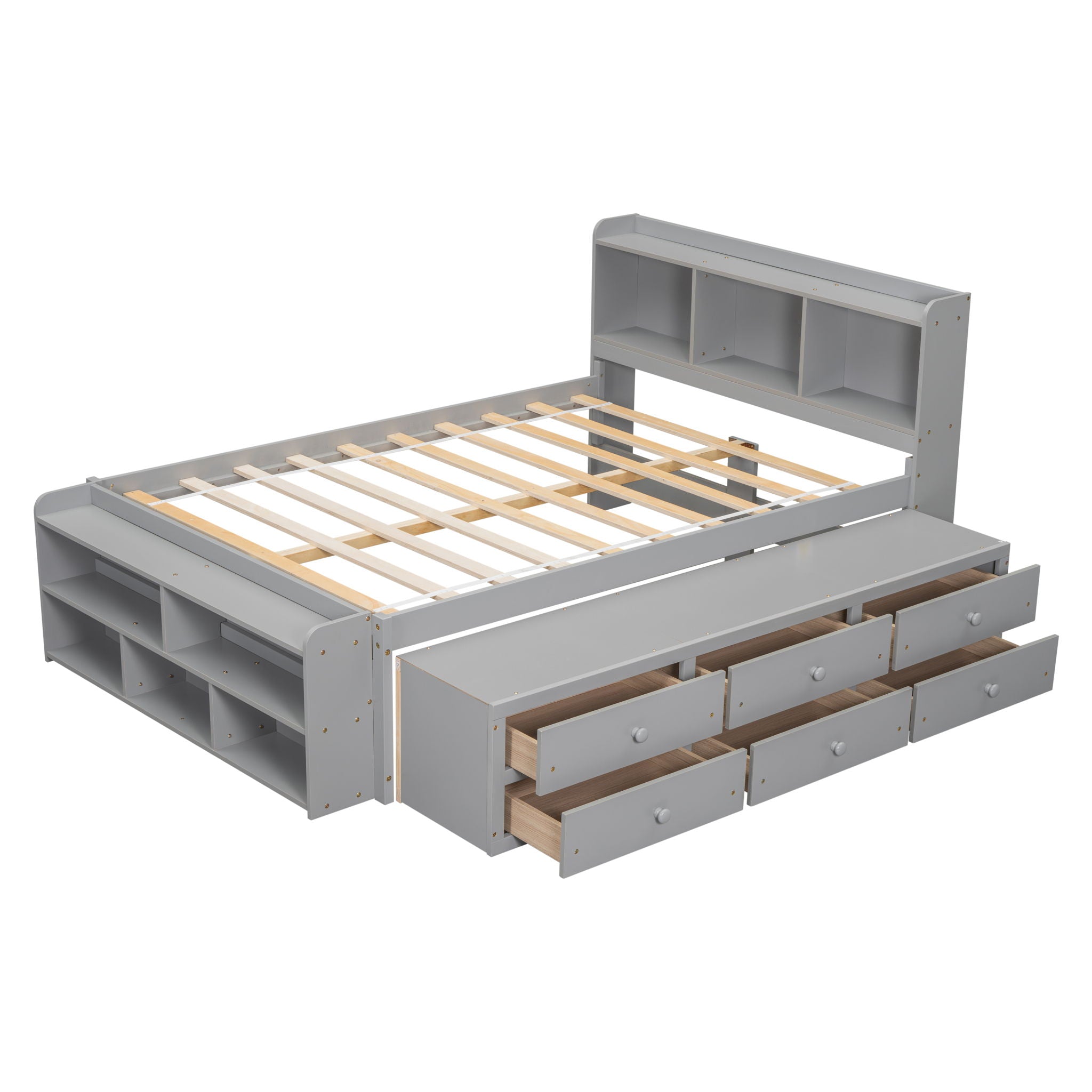 Bed With Bookcase Headboard, Under Bed Storage Drawers And Bed End Storage Case by HouseOfZazla