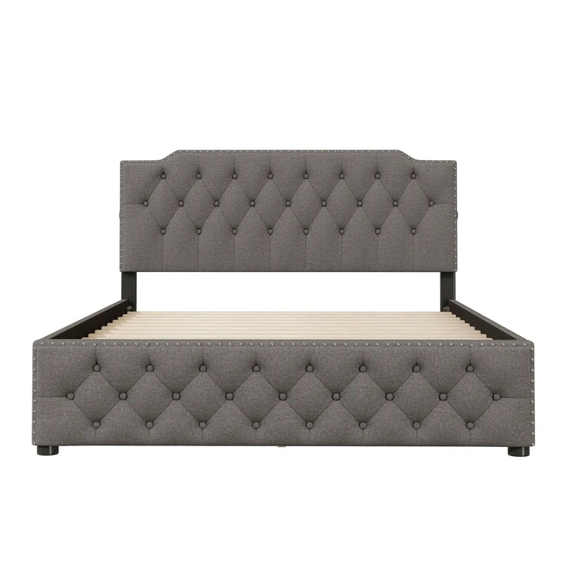 Upholstered Platform Bed With 2 Drawers And 2 Sets Of USB Ports On Each Side, Fabric by HouseOfZazla