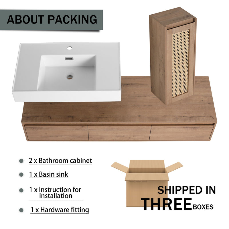 Modern Imitative Wall Mounted Bathroom Vanity With Resin Sink And Side Cabinet by HouseOfZazla