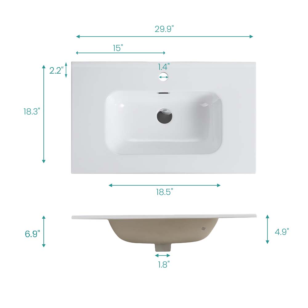 Glossy White Ceramic Integrated Basin by HouseOfZazla
