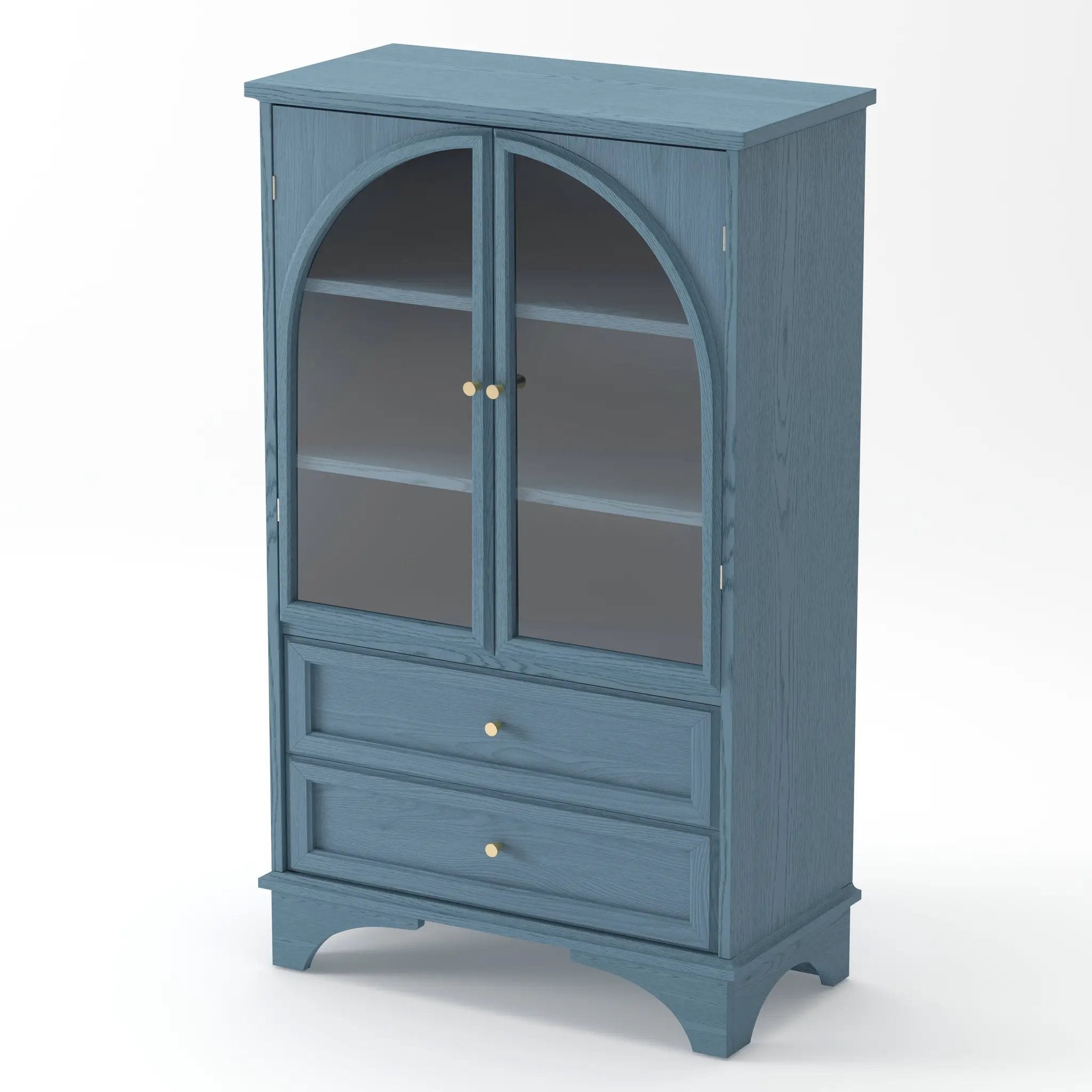 52.17"H Glass Door Display Case Storage Cabinet with 2 Drawers and Adjustable Shelf by HouseOfZazla