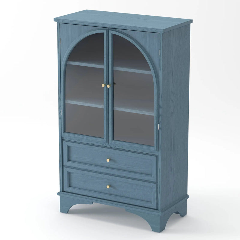 52.17"H Glass Door Display Case Storage Cabinet with 2 Drawers and Adjustable Shelf by HouseOfZazla